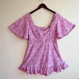 Showpo Fancy A Spritz Lilac Purple Embroidered Ruffle Mini Dress Size 10